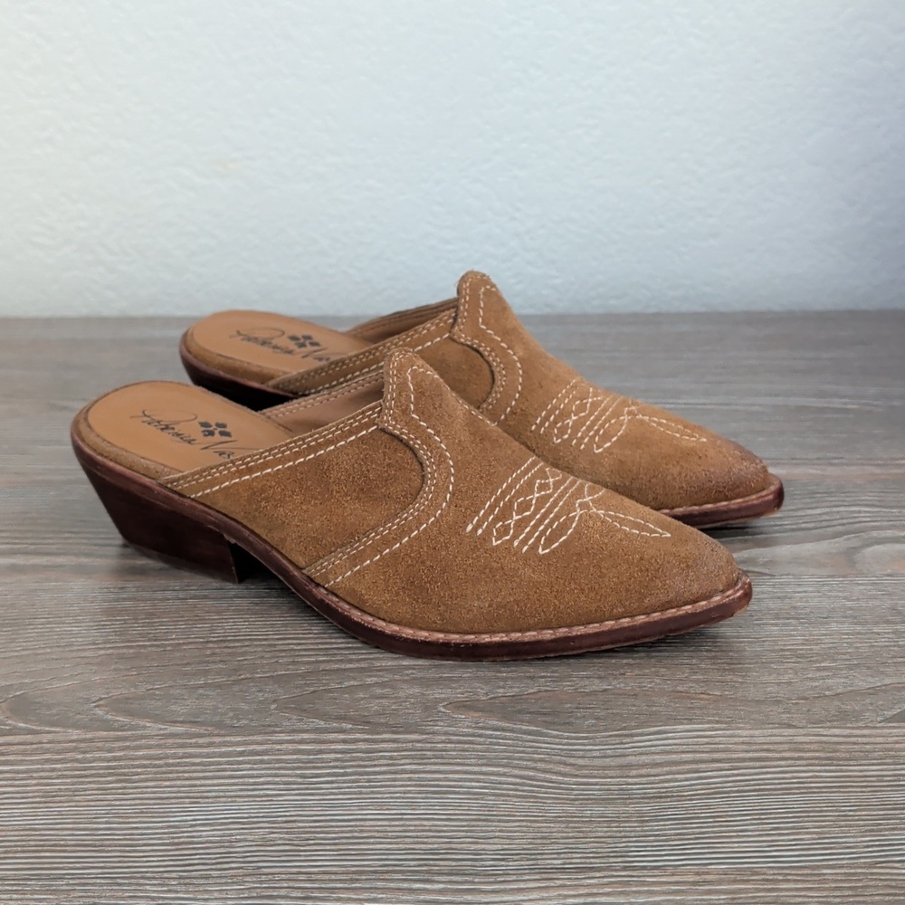 Near New Patricia Nash Suede Leather Western Heeled Mules 5.5 Deer Brown